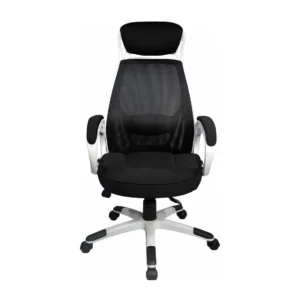 high back mesh ergonomic chair with white frame and black cushion