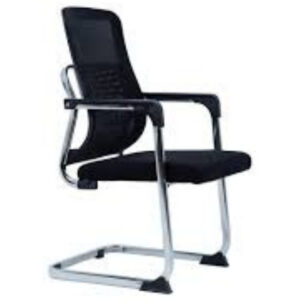 black mesh visitor chair with chrome cantilever base and padded seat