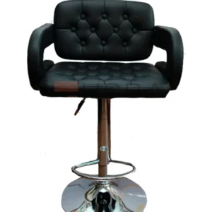 adjustable swivel bar stool chair in black button tufted leatherette with armrests