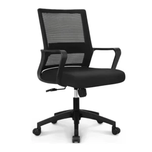 black mesh office chair with breathable backrest and swivel base