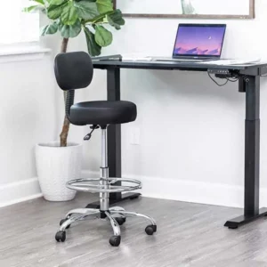 adjustable medical stool chair with black round seat and chrome footring