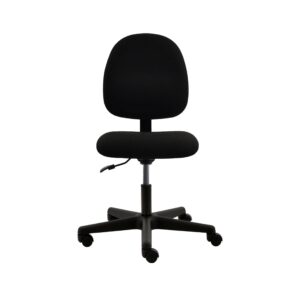 armless desk chair with black padded seat and swivel base